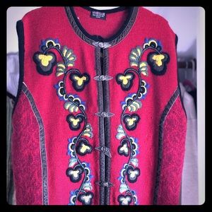 Stunning vintage red wool, hand embroidered top